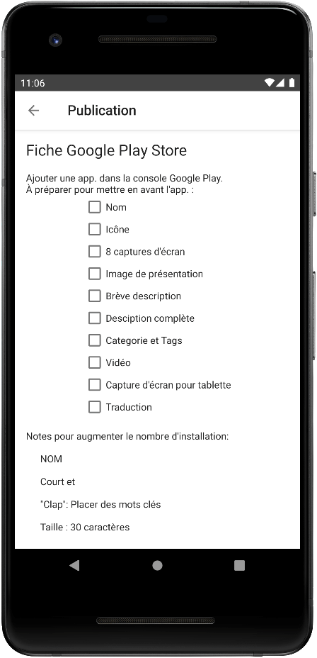 liste et astuces des éléments de la fiche Play Store d'une app. mobile
